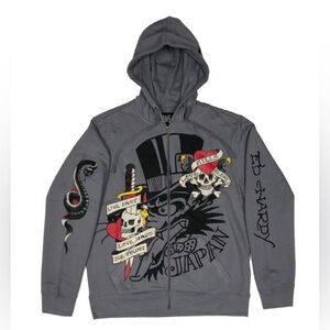 Ed Hardy Charcoal Hoodie with Vibrant Graphics